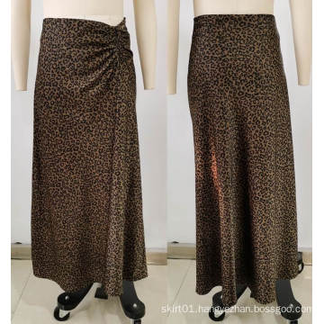 Leopard Pattern Wrinkle Design Midi Lady's Skirts